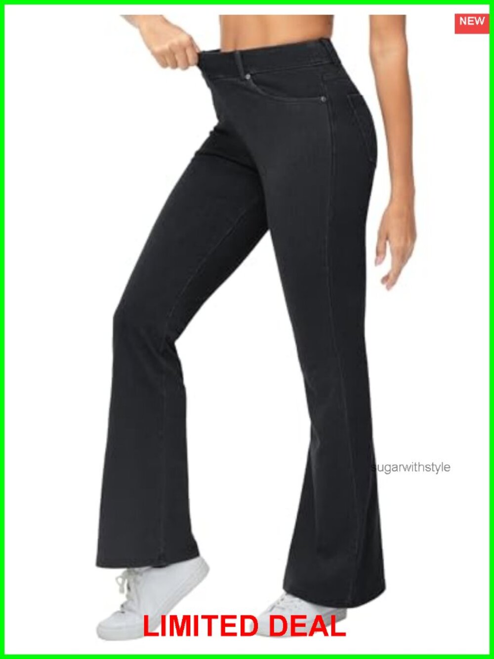 Stretch Denim Flare Jeggings Pull On Bell Bottom Jeans High Rise